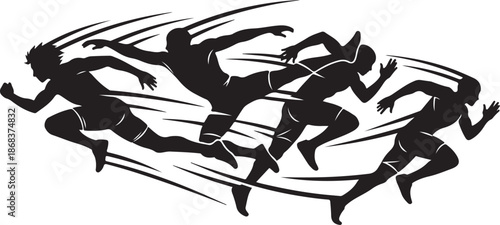 Silhouette of Runners in Motion on White Background
