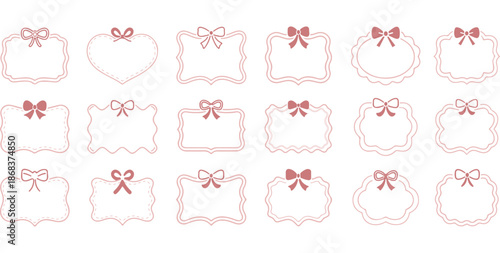 Set of cute handdrawn decorative frames with pink bows