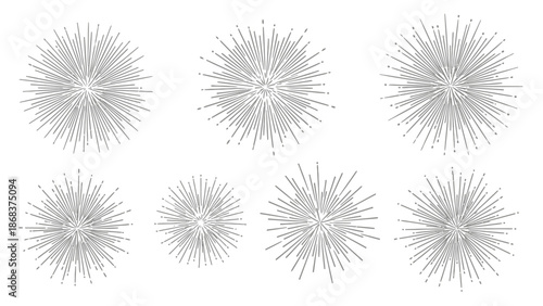 Abstract geometric radial starburst pattern in minimalistic monochrome design with multiple