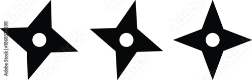 Shuriken ninja star icon set with center hole, throwing weapon silhouette symbols isolated on white background