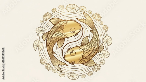 Golden Koi Fish and Lotus Illustration