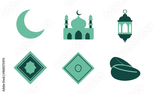 Flat Design Islamic and Ramadan Icons Set
