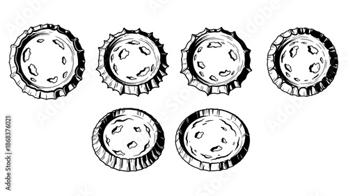 Illustration of Cartoon-style Coffee Capsule Caps in a Simple Arrangement