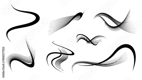 Abstract Black and White Flowing Line Art with Elegant Swirls and Curves for Design Projects