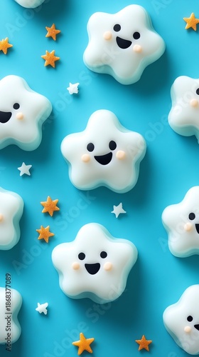 Cheerful turquoise background with friendly Halloween stars