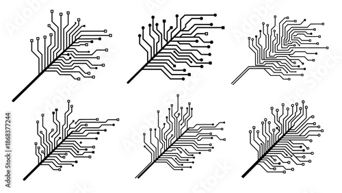 Abstract digital circuit branch diagrams with intricate pathways for technology illustration