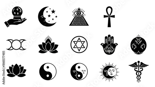 Collection of spiritual and mystical symbols representing various religious and cultural beliefs