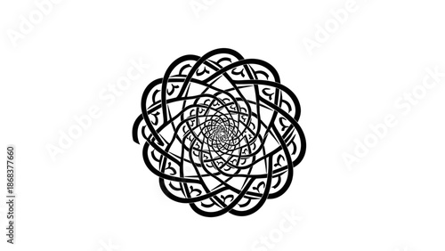 Intricate Black and White Abstract Geometric Spiral Pattern Design for Art or Decoration