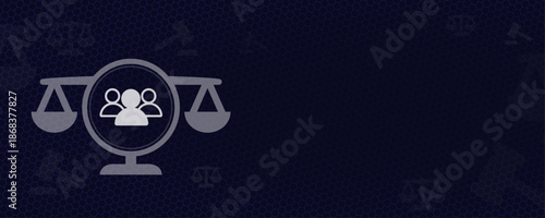 Civil Rights and Labor Law Vector Concept with Group of People Icons and Scales of Justice for Human Rights and Social Justice with Large Copy Space