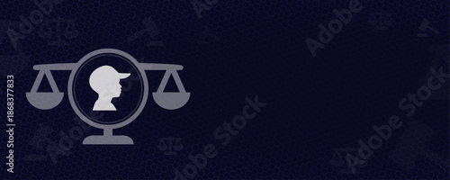 Child Rights and Juvenile Justice System Vector with Profile of a Boy Icon and Scales of Balance for Family Law and Custody with Dark Blue Copy Space