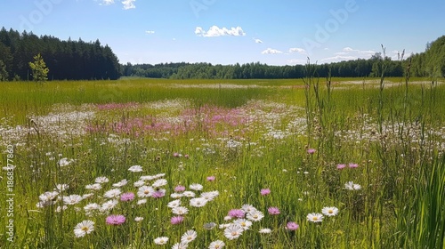 wildflower meadow with pink and white flowers