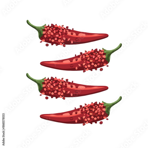 Wallpaper Mural Four red chilis with seeds isolated on white background, Vector, illustration Torontodigital.ca