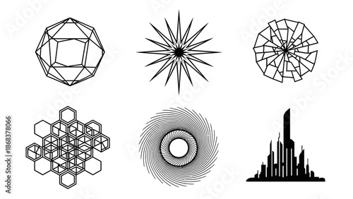 Abstract Geometric Line Patterns and Radial Designs for Modern Art and Graphic Projects