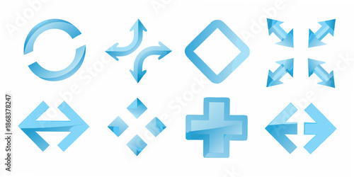 Collection of blue arrow icons representing various directions and movements
