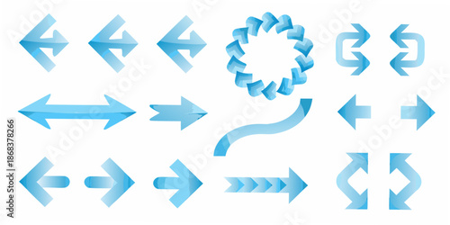 Collection of various blue arrow shapes and directional design elements