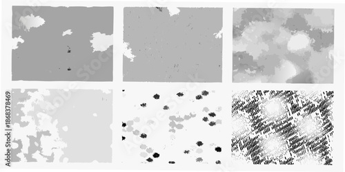 A grayscale collage of abstract textures and patterns in a grid arrangement