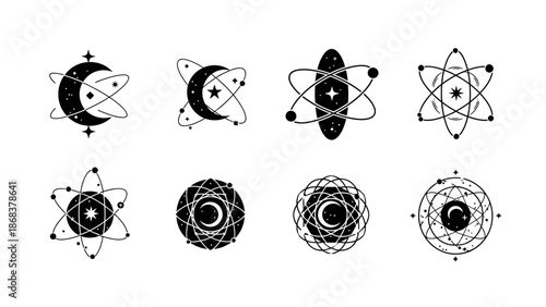 Collection of Abstract Space and Atomic Symbols Illustration for Geeky or Sci-Fi Themes