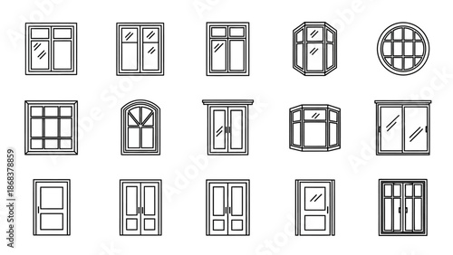 Collection of various window styles including casement, bay, arched and grid pane designs for