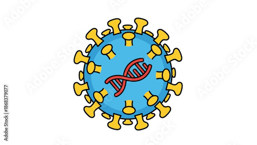 Illustration of a virus particle with DNA helix symbolizing genetic research and microbiology