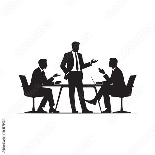 Silhouette of Professional Business Team Conducting a Meeting Around a Conference Table.