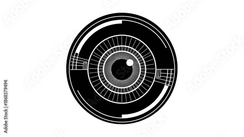 Futuristic Circular Interface Design with High-Tech Elements and Data Display