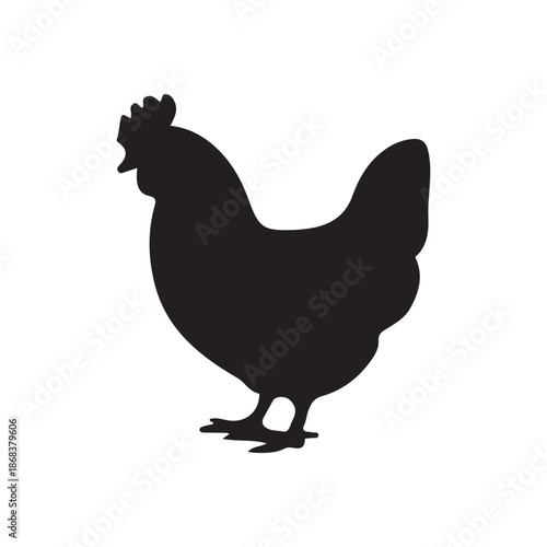 Silhouette of a Hen or Chicken Standing Side Profile View for Farm Animal Theme.