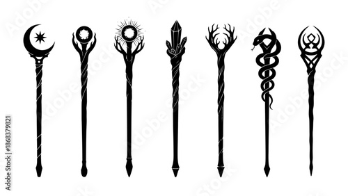 Magical Staffs with Mystical Symbols and Enchanting Designs for Fantasy Art