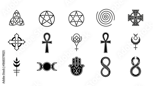 Collection of Various Spiritual Symbols and Sigils in Black and White Artful Designs