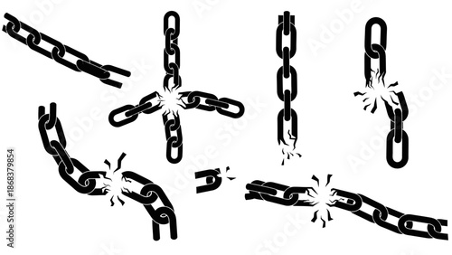 Illustration of Broken Chains with Exploding Effect Symbolizing Freedom or Breakage