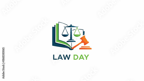 Law Day celebration with legal symbols and text.