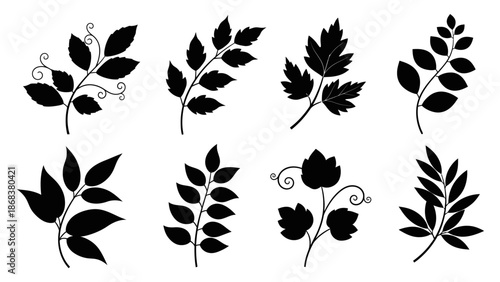 Collection of Various Silhouetted Leaf Designs for Nature Inspired Artwork