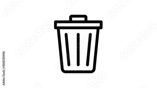 Simple black and white trash can icon with lid.