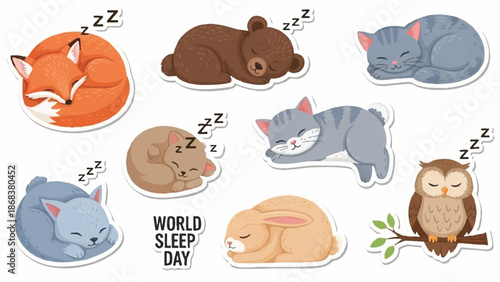 Cute sleeping animals collection for World Sleep Day celebration.