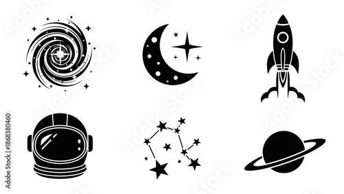 Space Exploration and Cosmic Navigation Symbols in Modern Black and White Design