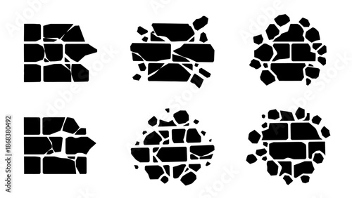 Abstract urban brick formations and shattered walls creating geometric patterns