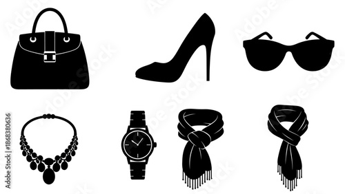 Stylish Women's Fashion Accessories and Footwear Collection Illustration