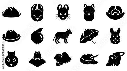 Collection of Chinese Zodiac Animal Symbols in Minimalist Black Icons