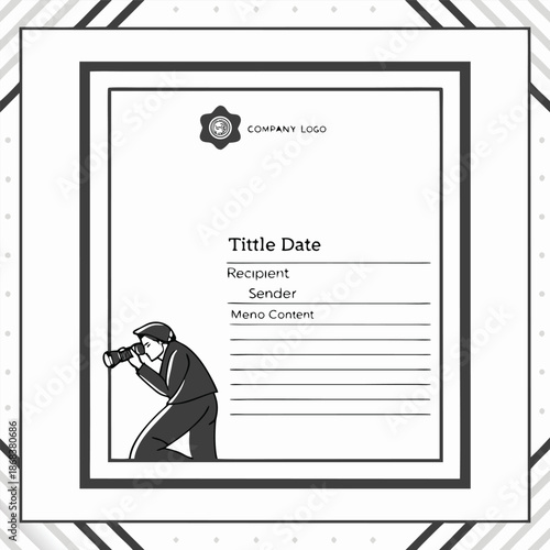 Professional cover page template with company logo title date recipient sender and content sections featuring a photographer figure with camera ideal for reports presentations