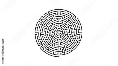 Intricate Circular Black and White Maze Design Perfect for Puzzles and Artistic Decor