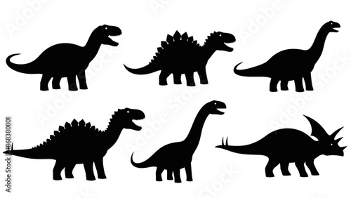 Collection of Silhouettes Featuring Various Dinosaur Species in Different Poses and Types