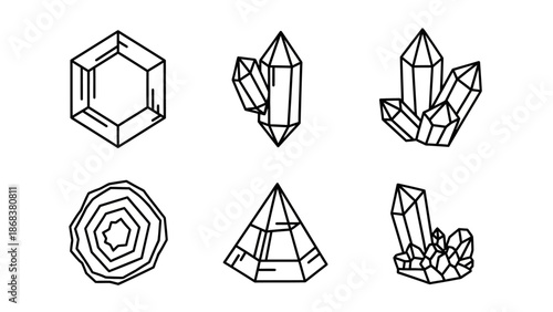 Minimalist Line Art Collection Featuring Geometric Crystals and Gemstones