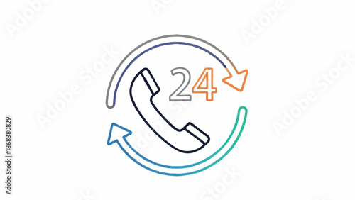 24 Hour Customer Service Phone Icon with Circular Arrows.