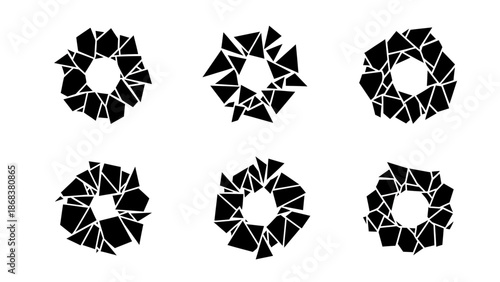 Abstract Circular Geometric Mosaic Design Featuring Broken Angular Shapes