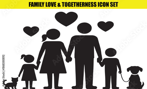 Family love and togetherness icon set on white background