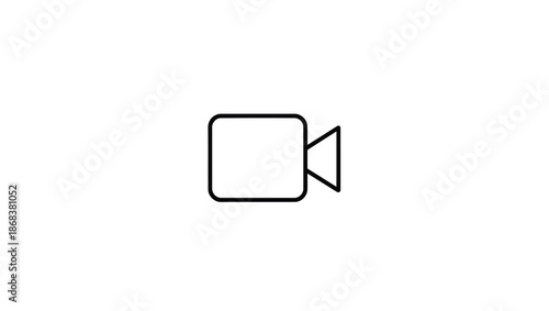 Simple black and white video camera icon on white background.