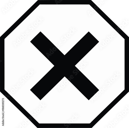 Black cross symbol inside octagonal shape on white background.