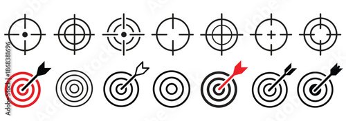 Target and Goal abstract Vector icons Set. Darts icon thin line illustration in Four Different Style