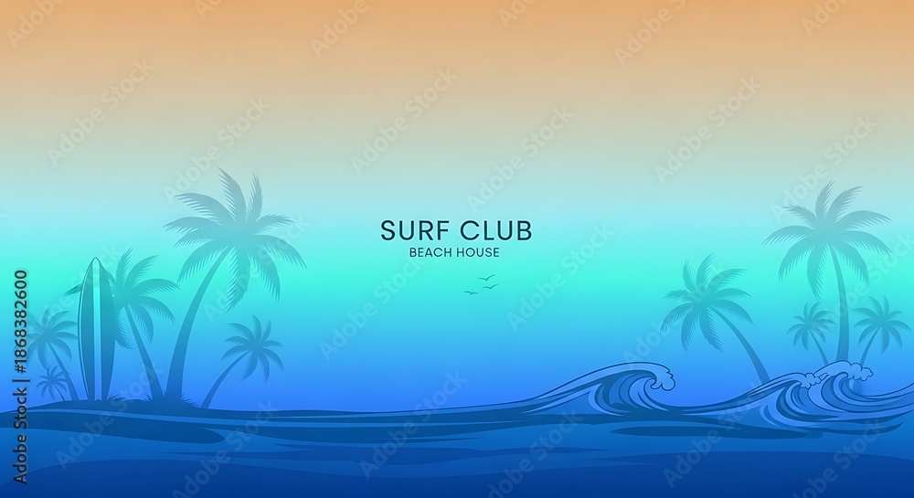 Obraz premium Ocean scene with surfboards and palm trees perfect for summer tourism