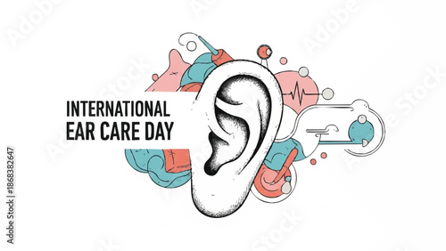 International Ear Care Day illustration with prominent ear graphic.