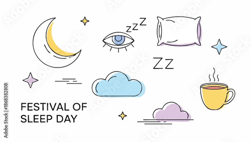 Festival of Sleep Day Icons and Symbols for Rest and Relaxation.